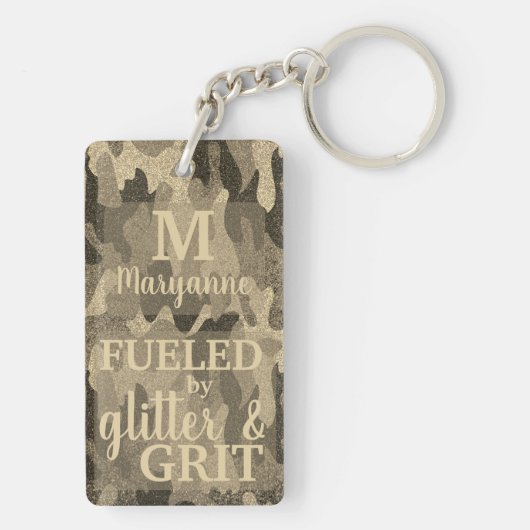 Faux Gold Camouflage Glitter Metallic Camo Name Sleutelhanger (achterkant)