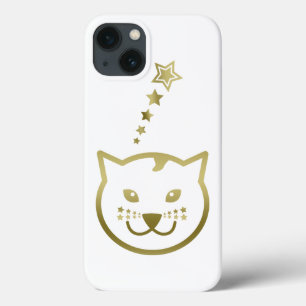 Faux Gold Cat Face - Aangepaste achtergrondkleur iPhone 13 Hoesje