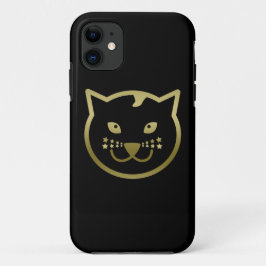 Faux Gold Cat Face - Aangepaste achtergrondkleur iPhone 11 Hoesje