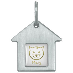 Faux Gold Cat Face - Aangepaste achtergrondkleur Huisdieren Naamplaatje