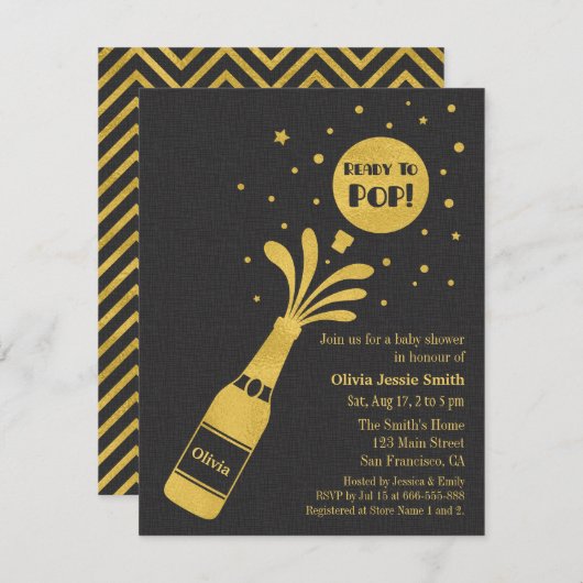 Faux Gold Champagne Klaar voor Pop Baby shower Kaart (Voorkant / Achterkant)