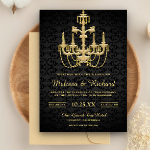 Faux Gold Chandelier Wedding Invitation Kaart