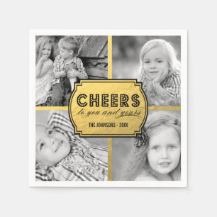 Faux Gold Cheers Collage   Holiday-foto Napkins Servet