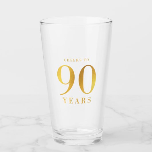 Faux Gold Cheers tot 90 jaar verjaardag Glas (Voorkant)