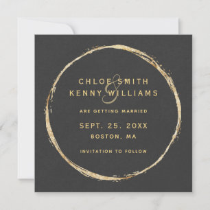 Faux Gold Circle & Rustic Kraft Paper Square Save The Date