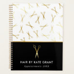 Faux Gold Ciseaux Coiffure Styliste Salon Rendez-v<br><div class="desc">Chic coiffeur styliste livre de rendez-vous avec un motif de ciseaux faux or et un design en blanc,  noir et faux or. Ajoutez votre nom et l'année.</div>
