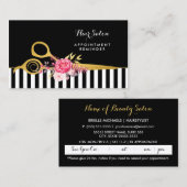 Faux Gold Ciseaux Rose Floral Salon Rendez-vous (Devant / Derrière)