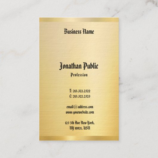 Faux Gold Classic Text Sjabloon legant Visitekaartje (Achterkant)