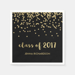 Faux Gold Confetti Black Class of 2017 Afstuderen Servet