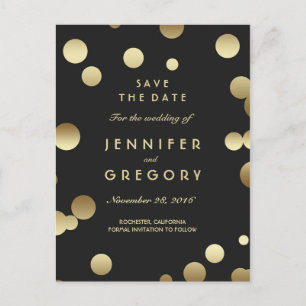Faux Gold Confetti Black Save the Date Briefkaarte Aankondigingskaart