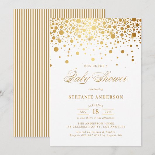 Faux Gold Confetti Dots Baby shower Invitation (Devant / Derrière)