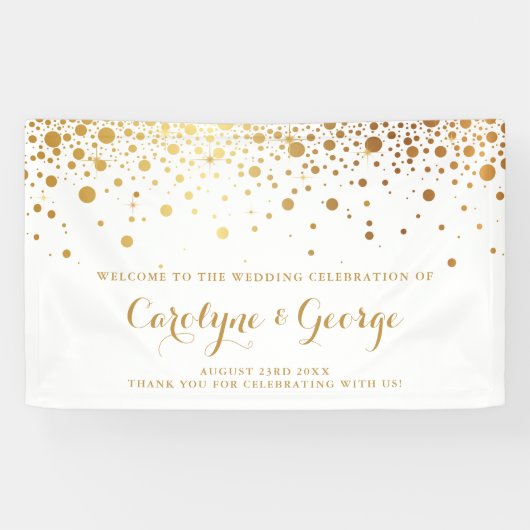 Faux Gold Confetti Dots Mariage Welcome Bannière (Horizontal)