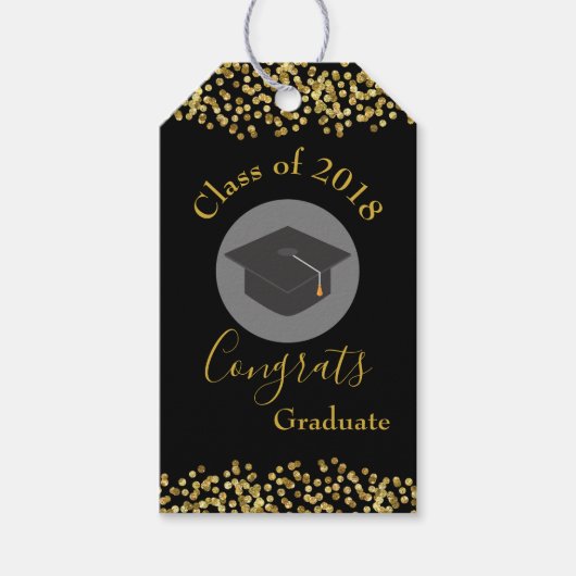 Faux Gold Confetti & Graduation Cap Class of 20xx Cadeaulabel (Voorkant)