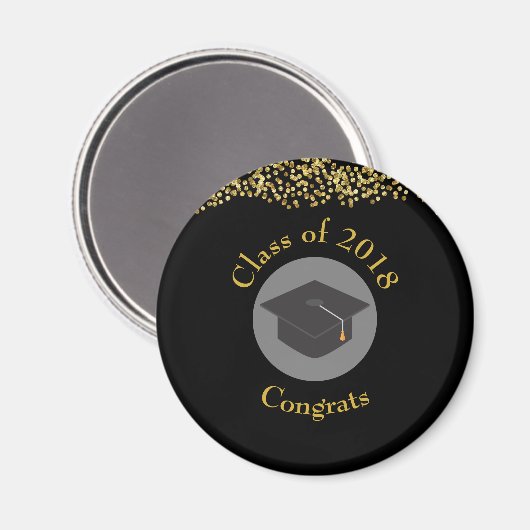 Faux Gold Confetti & Graduation Cap Class of 20xx Magneet (Voorkant / Achterkant)