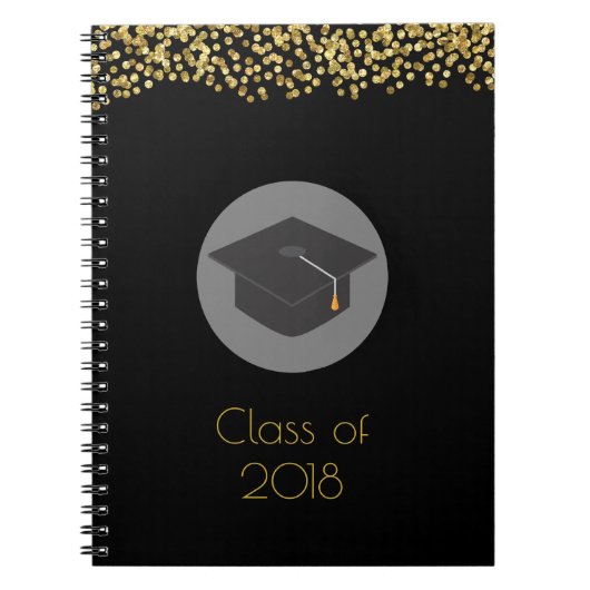 Faux Gold Confetti & Graduation Cap Class of 20xx Notitieboek (Voorkant)