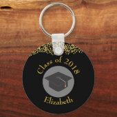 Faux Gold Confetti & Graduation Cap Class of 20xx Sleutelhanger (Voorkant)