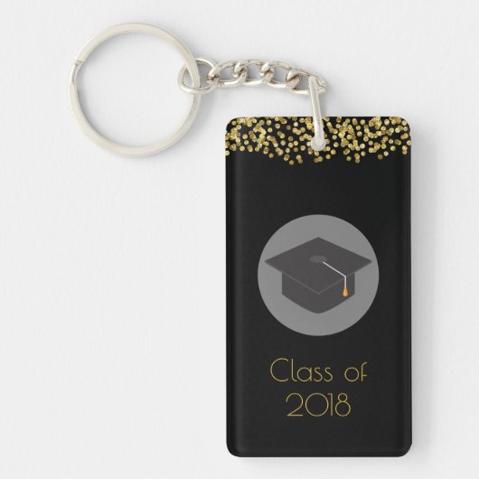 Faux Gold Confetti & Graduation Cap Class of 20xx Sleutelhanger (Voorkant)