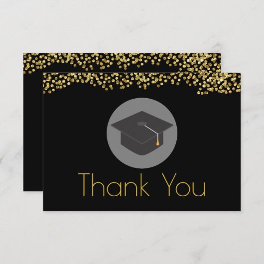 Faux Gold Confetti & Graduation Cap Merci (Devant / Derrière)