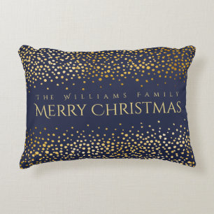 Faux Gold Confetti Merry-kerstmonogram blauw Accent Kussen