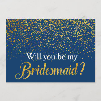 Faux Gold Confetti Navy Wil je mijn bruidsmeisje z Kaart