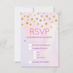Faux Gold Confetti op Paarse watercolort RSVP Kaartje