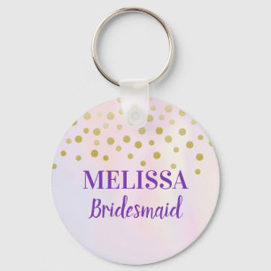 Faux Gold Confetti op Paarse Waterverf Bridesmaid Sleutelhanger