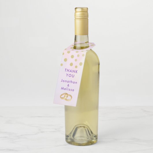 Faux Gold Confetti op Paarse Waterverf bruiloft Flessenhanger (Schuin)