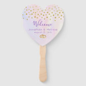 Faux Gold Confetti op Paarse Waterverf bruiloft Handwaaier (Voorkant)