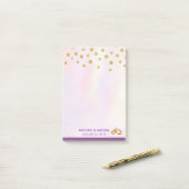 Faux Gold Confetti op Paarse Waterverf bruiloft Post-it® Notes (Op bureau)