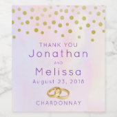 Faux Gold Confetti op Paarse Waterverf bruiloft Wijn Etiket (Enkel label)