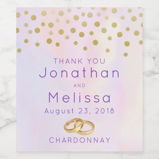 Faux Gold Confetti op Paarse Waterverf bruiloft Wijn Etiket (Enkel label)