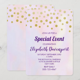 Faux Gold Confetti op Paarse Waterverf Kaart