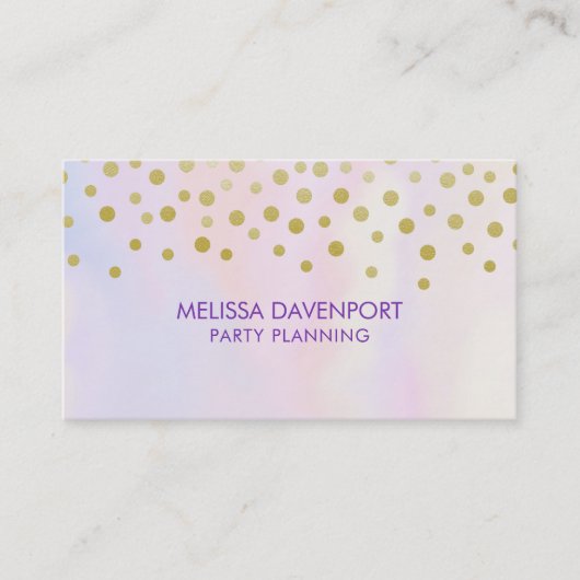 Faux Gold Confetti op Paarse Waterverf Visitekaartje (Voorkant)