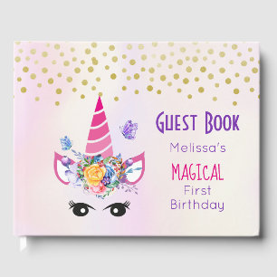 Faux Gold Confetti op Paarse Waterverf WeddingTre Gastenboek