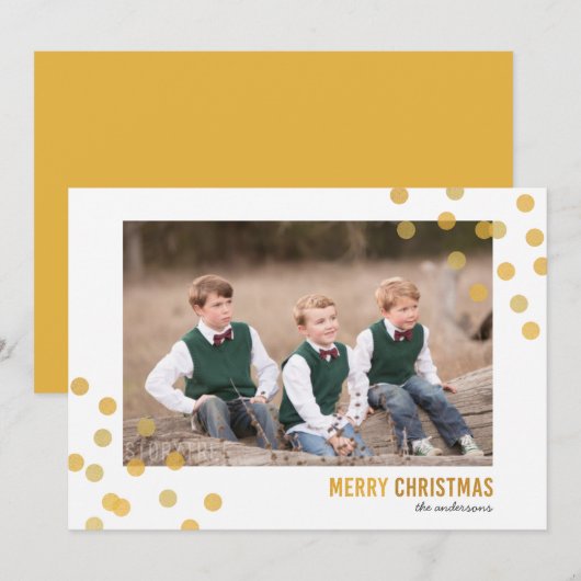Faux Gold Confetti Photo Joyeuse carte de Noël (Devant / Derrière)