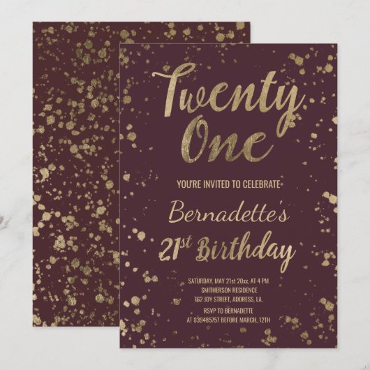 Faux gold confetti red chic 21st Birthday Kaart (Voorkant / Achterkant)