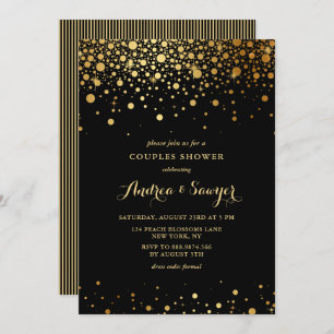 Faux Gold Confetti Stippen Black Couples Shower Kaart