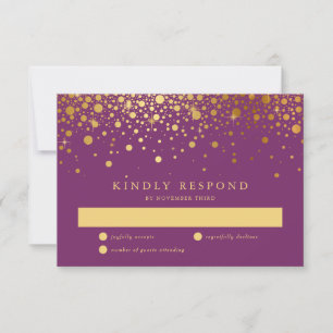 Faux Gold Confetti Stippen Paarse RSVP-kaart RSVP Kaartje