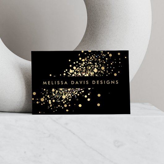 Faux Gold Confetti sur Black Modern Carte de visit