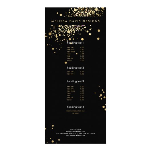 Faux Gold Confetti sur carte en rack moderne noir (Devant)