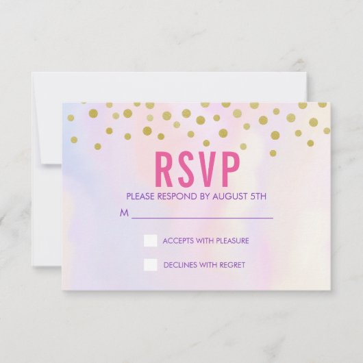 Faux Gold Confetti sur Purple Watercolort RSVP (Devant)