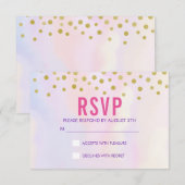 Faux Gold Confetti sur Purple Watercolort RSVP (Devant / Derrière)