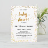 Faux Gold Confetti Typografie Baby shower Kaart (Staand voorkant)