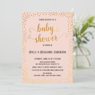 Faux Gold Confetti Typografie Blush Baby shower Kaart