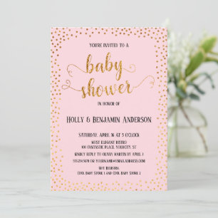 Faux Gold Confetti Typografie Roze Baby shower Kaart