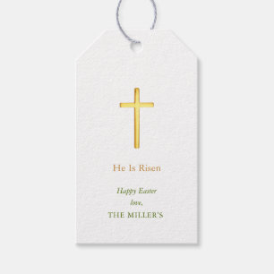 Faux Gold Cross Happy Easter Gift Labels Cadeaulabel
