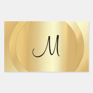 Faux Gold Custom Hand Script Monogram Sjabloon Rechthoekige Sticker