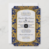 Faux Gold Damask Navy Blue  Baroque Glam Kaart (Voorkant)