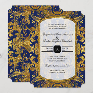Faux Gold Damask Navy Blue Baroque Glam Kaart