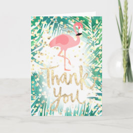 Faux Gold Dank je script flamingo op palmbladeren Bedankkaart